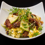 Chinese Cabbage Salad with Fresh Mint and Lime, Granny Smith Apples and Caramelised Pork with Toasted Sesame Seeds